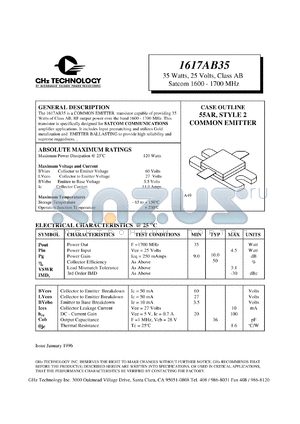 1617AB35 datasheet - 35 W, 25 V, 1600-1700 MHz common emitter transistor