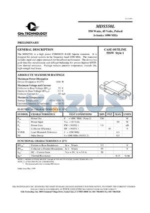 MDS550L datasheet - 550 W, 45 V, 1090 MHz common base transistor