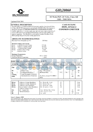 GHZ20060 datasheet - 60 W, 26 V, 1800-2000 MHz common emitter transistor