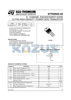 STP80N0509 datasheet - TRANSISTOR MOSFET TO-220