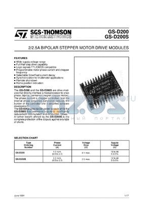 GSD200 datasheet - 2A Chopped Bipolar Stepper Motor Driver Current output max. 2 A Voltage output max. 46 V Voltage output min 10 V