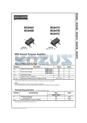 BC846B-MR datasheet - Quantity reel 500 Width tape 8 mm SOT-23 Transistors