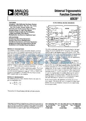 AD639SD/883B datasheet - Universal trigonometric function converter