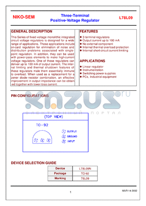 L78L09N datasheet - Three-terminal positive-voltage regulator, 9V