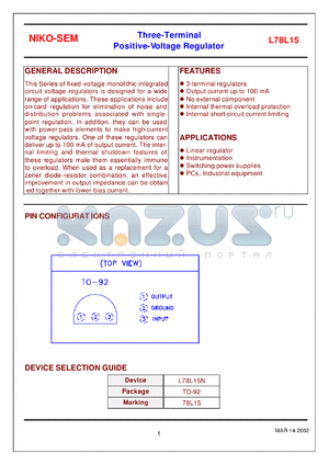 L78L15N datasheet - Three-terminal positive-voltage regulator, 15V