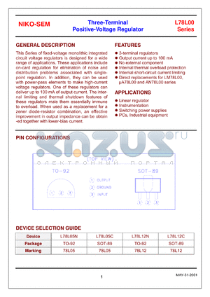 L78L12N datasheet - Three-terminal positive-voltage regulator, 12V