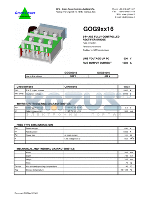 GOG94016 datasheet - 400 V 3 phase fully controlled rectifier bridge