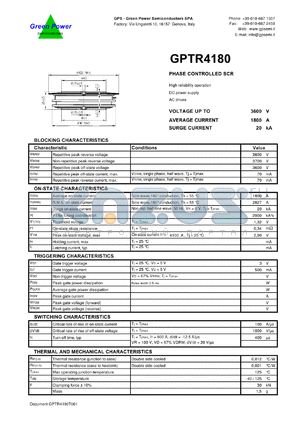 GPTR4180 datasheet - 3600 V  phase controlled SCR