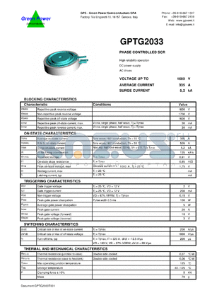 GPTG2033 datasheet - 1600 V  phase controlled SCR