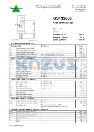 GST32005 datasheet - 1600 V  phase controlled SCR