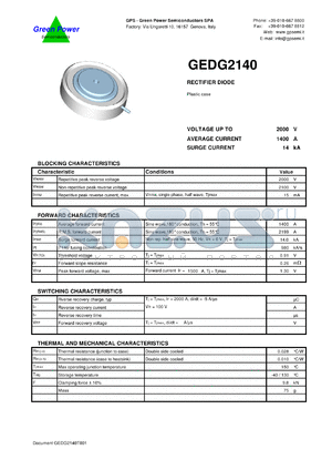 GEDG2140 datasheet - 2000 V  rectifier diode