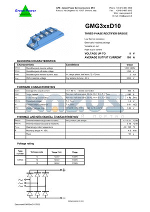 GMG316D10LL datasheet - 1600 V  3 phase rectifier bridge
