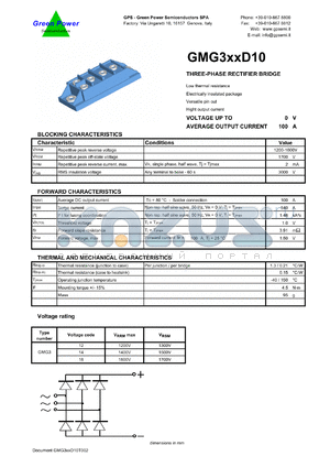 GMG312D10FS datasheet - 1200 V  3 phase rectifier bridge