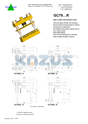 GC79BNBA12R datasheet - Ins.Lenght: 70mm; Bolt Lenght: 110mm; bar clamp for hockey punks