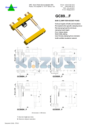 GC89BNCD20F datasheet - Ins.Lenght: 95mm; Bolt Lenght: 140mm; bar clamp for hockey punks