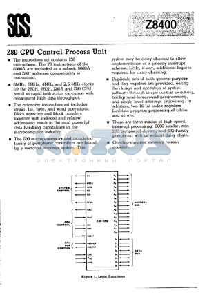 Z8400C6 datasheet - Z80 CPU central processor unit, 2.5MHz, plastic chip-carrier package