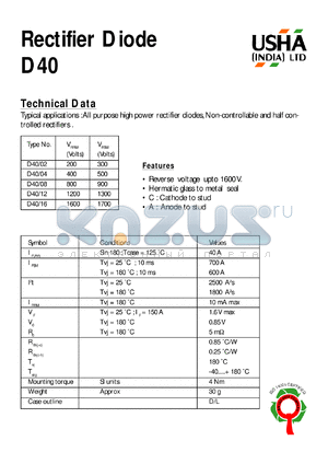 D40/04 datasheet - Rectifier diode, 400V, 40A