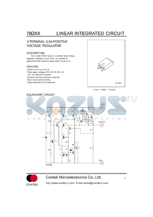 78D15 datasheet - 3-terminal positive voltage regulator. Output voltage 15.0V. Output current 0.5A.