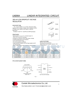 LM2954-3.3 datasheet - 300 mA low-dropout voltage regulator. Output voltage: 3.27V(min), 3.3V(typ), 3.33V(max). Supply voltage Vcc: -0.3V to +30V.