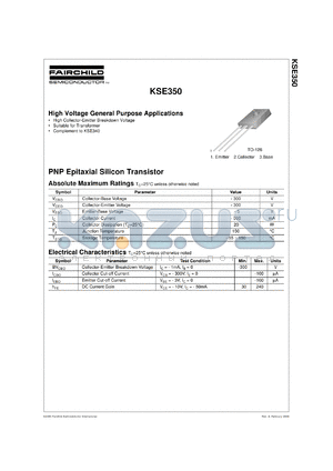 KSE350 datasheet - High voltage transistor, collector-emitter=300V, collector power=20W