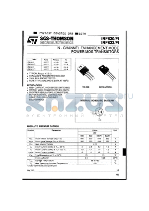 IRF820FI datasheet - N-channel enhancement mode power MOS transistor, 500V, 2.2A