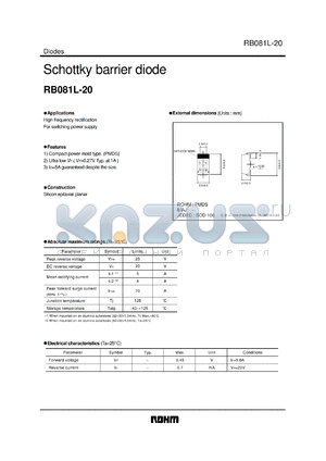 RB063L-30 datasheet - Schottky barrier diode, 30V, 2A