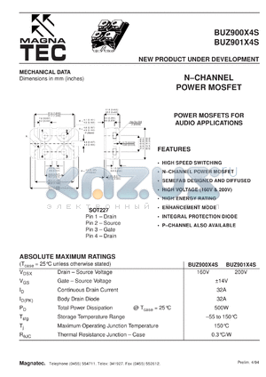 BUZ900X4S datasheet - N-channel power MOSFET. Power MOSFETs for audio applications. Drain - source voltage 160V.