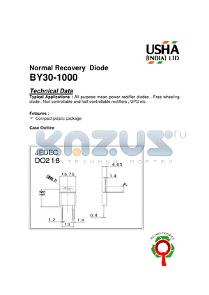 BY30-1000 datasheet - Normal recovery diode. All purpose mean power rectifier diodes, free wheeling diode, non controllable and half controllable rectifiers, UPS etc. Ifav = 30A, Vrrm = 1000V.