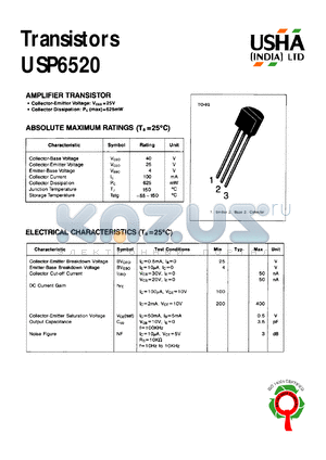 USP6520 datasheet - Amplifier transistor. Vcbo = 40V, Vceo = 25V, Vebo = 4V, Ic = 100mA, Pc = 625mW