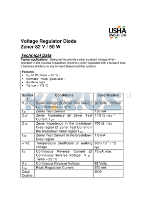 Z12 datasheet - Voltage regulator diode zener 82 V / 50 W. Designed to provide a near constant voltage when operated in the reverse breakdown mode but when operated with a forward bias it behaves similary to any forward biased rectifier junction.