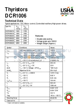 DCR1006/22 datasheet - Thyristor. Vrrm = 2200V, Vrsm = 2300V. D.C. motor control, controlled rectifiers, high power drives.