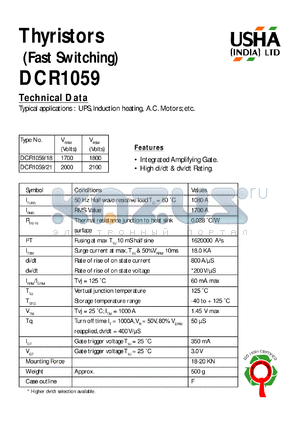 DCR1059/18 datasheet - Thyristor(fast switching). Vrrm = 1700V, Vrsm = 1800V. UPS, induction heating, A.C. motors.