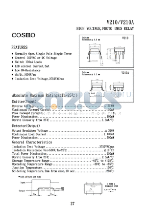 V210 datasheet - 5V high voltage, photo CMOS relay