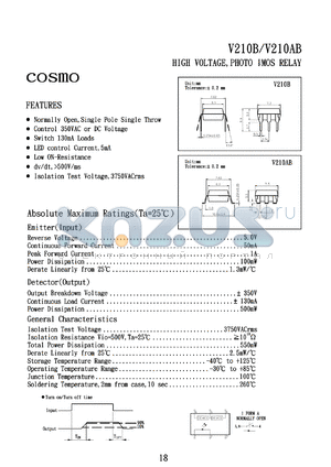 V210AB datasheet - 5V high voltage, photo CMOS relay