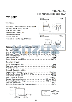 V414 datasheet - 5V high voltage, photo CMOS relay