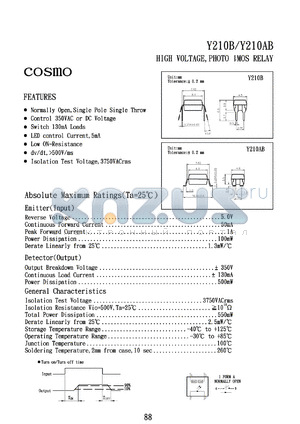 Y210B datasheet - 5V high voltage, photo CMOS relay