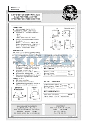 IS2050-2 datasheet - 10V; 60mA low input current non-base lead phototransistor optically coupled isolator