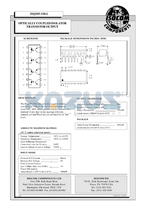 ISQ203-11BI datasheet - Optically coupled isolator transistor output