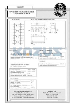 ISQ204-77 datasheet - Optically coupled isolator transistor output