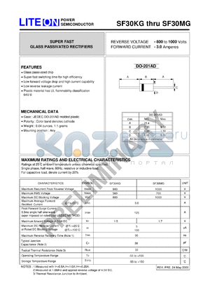 SF30MG datasheet - 1000V, 3.0A super fast glass passivated rectifier