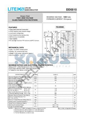 DD0515 datasheet - 1000V, 3.0A fast, high voltage glass passivated rectifier