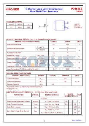 P3055LL datasheet - 25V; 12A N-channel logic level enhancement mode field effect transistor