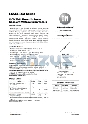 1.5KE170CARL4 datasheet - 1500 Watt mosorb zener transient voltage suppressors, 170V