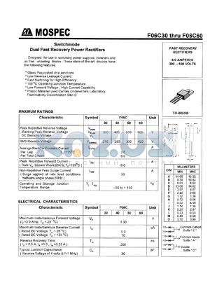 F06C60C datasheet - Switchmode dual fast recovery power rectifier, 600V, 6A, 250ns