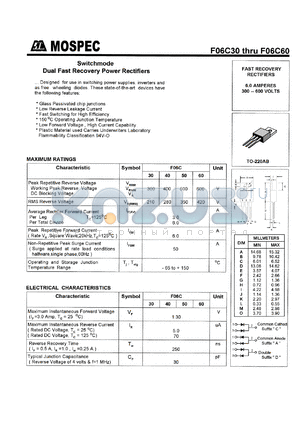 F06C60A datasheet - Switchmode dual fast recovery power rectifier, 600V, 6A, 250ns