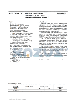 V29C31004T-90T datasheet - 4 megabit (524, 288 x 8bit) 3.3V CMOS flash memory