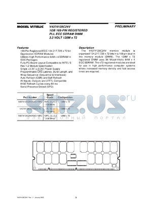 V4374128C24VSG-10PC datasheet - 1GB registered PLL ECC SDRAM DIMM 3.3V 128M x 72