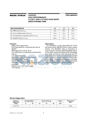 V53C832LQ30 datasheet - High performance 3.3V 256K x 32 EDO page mode CMOS dynamic RAM