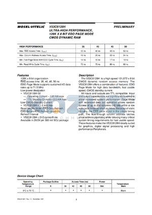 V53C8128HK50 datasheet - Ultra-high performance 128K x 8bit fast page mode CMOS dynamic RAM