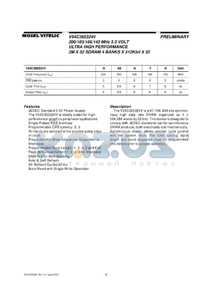 V54C365324V-55 datasheet - 3.3V ultra high performance 2M x 32 SDRAM 4 banks x 512Kbit x 32